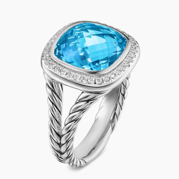 David Yurman Albion Ring Sterling Silver with Blue Topaz and Diamonds, 11mm - Picture 7 of 15
